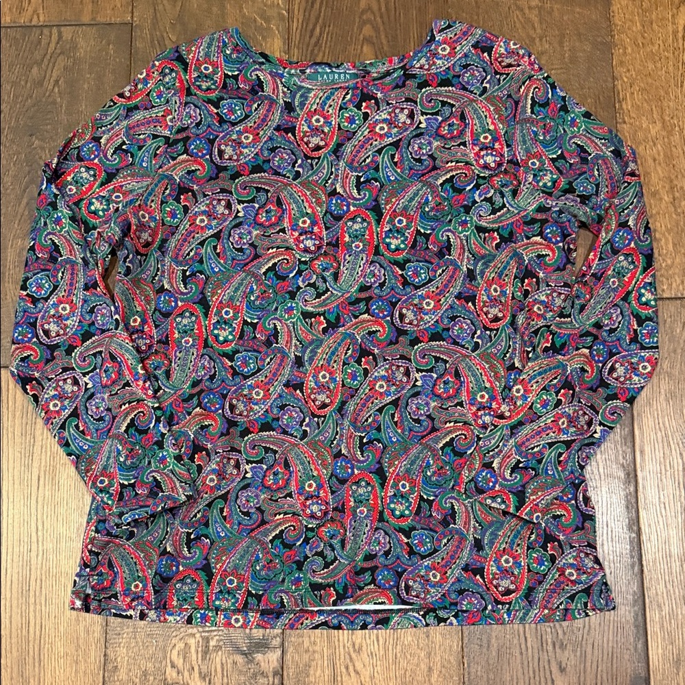 Lauren Ralph Lauren 100% cotton Multicolor Paisley Long Sleeve Top, Size 1x